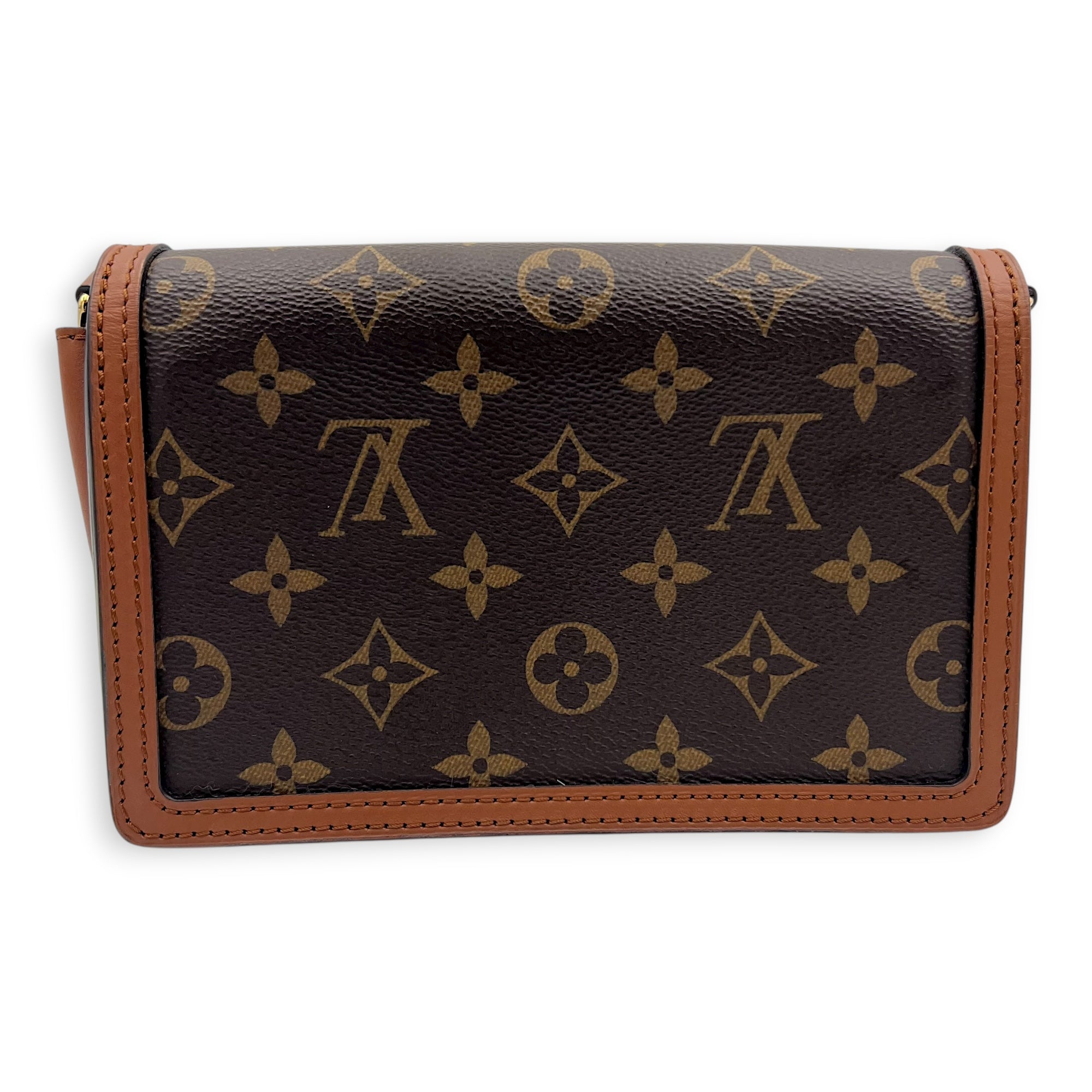 Dauphine Wallet On Chain Brown in Monogram Coated Canvas, Gold hardware