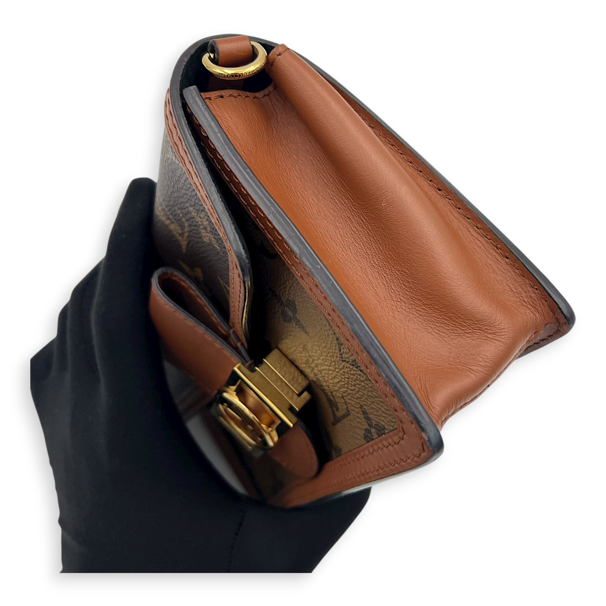 Dauphine Wallet On Chain Brown in Monogram Coated Canvas, Gold hardware