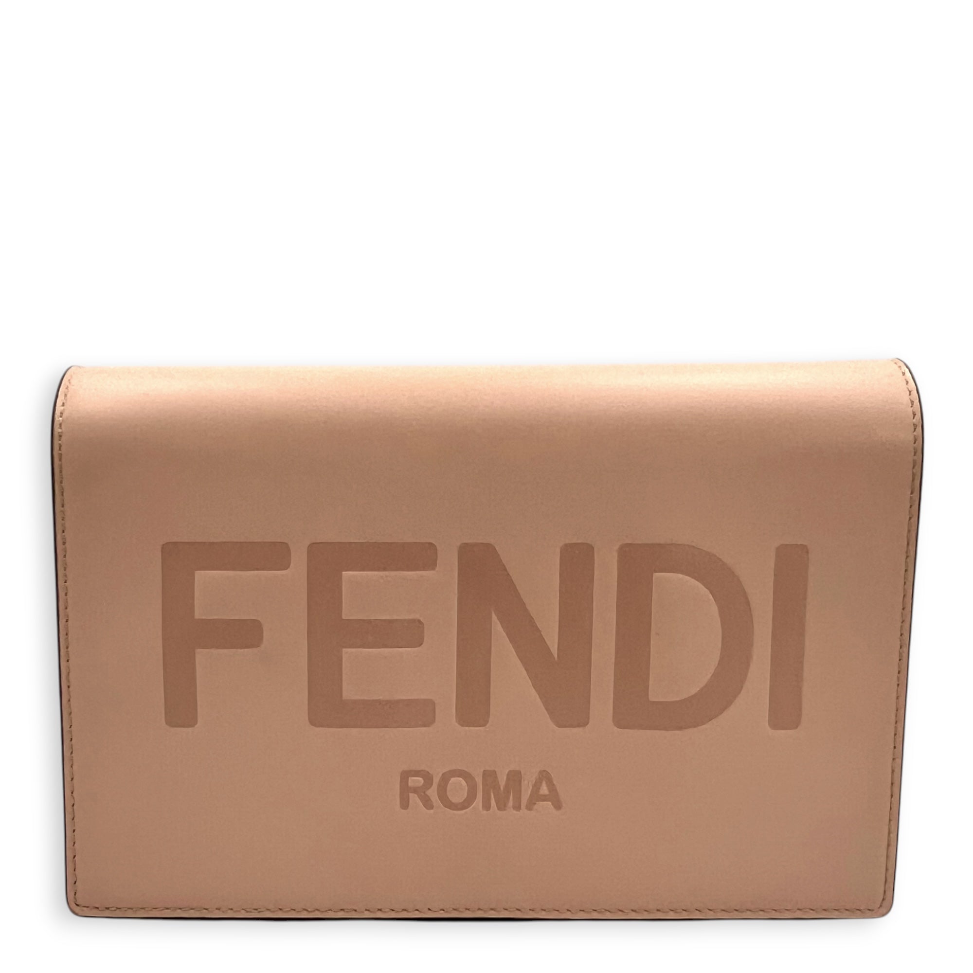 Logo Wallet On Chain Beige in Calfskin, Gold hardware