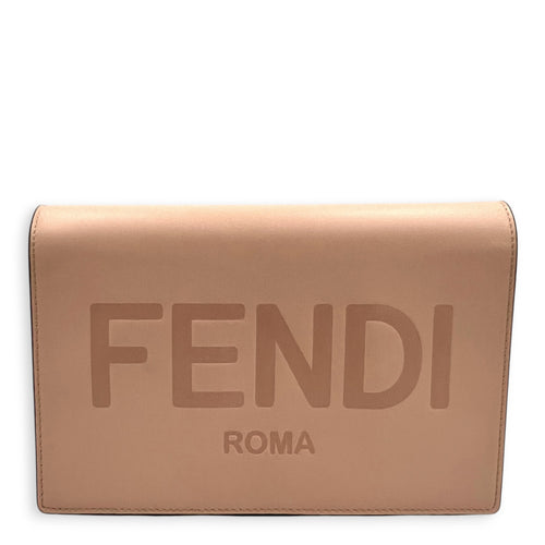 Logo Wallet On Chain Beige in Calfskin, Gold hardware