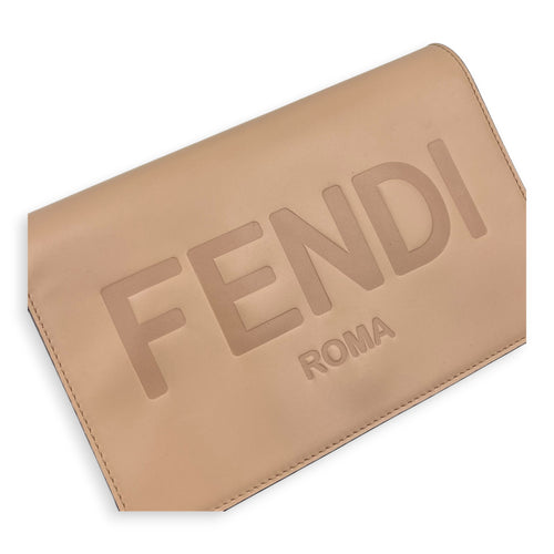 Logo Wallet On Chain Beige in Calfskin, Gold hardware