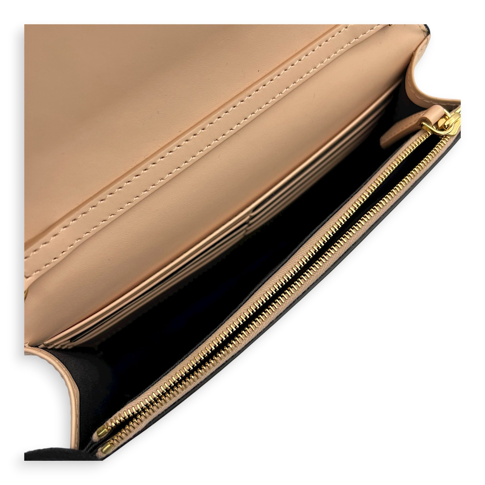 Logo Wallet On Chain Beige in Calfskin, Gold hardware