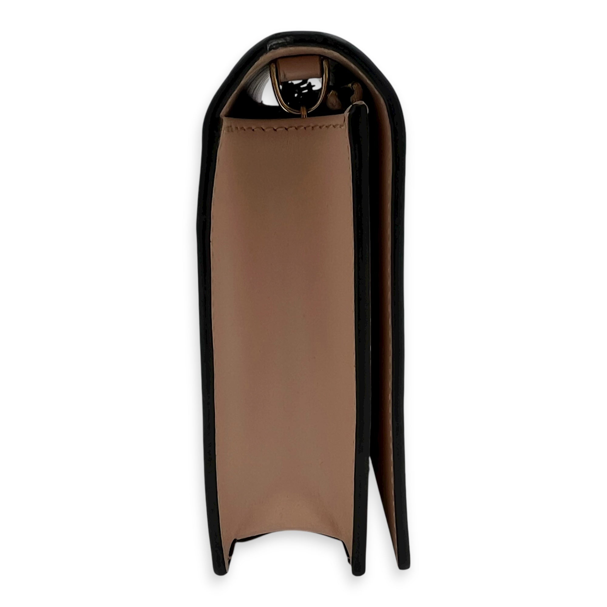 Logo Wallet On Chain Beige in Calfskin, Gold hardware