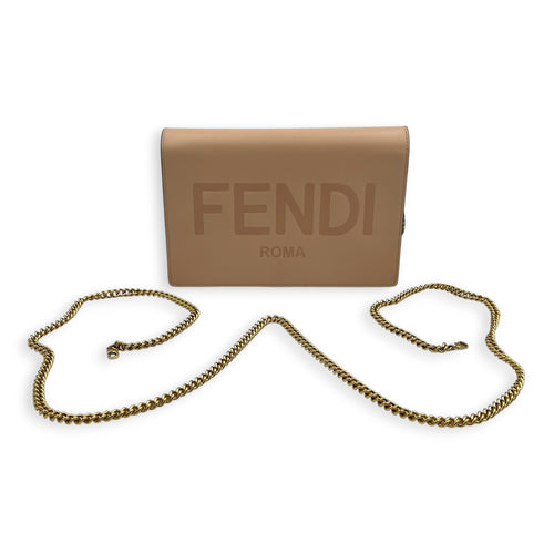 Logo Wallet On Chain Beige in Calfskin, Gold hardware