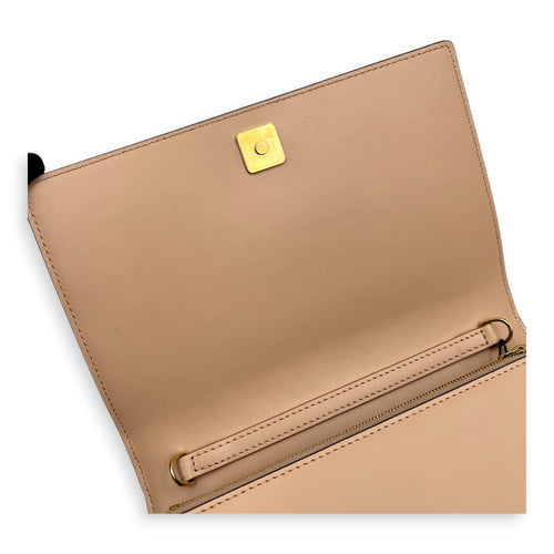 Logo Wallet On Chain Beige in Calfskin, Gold hardware