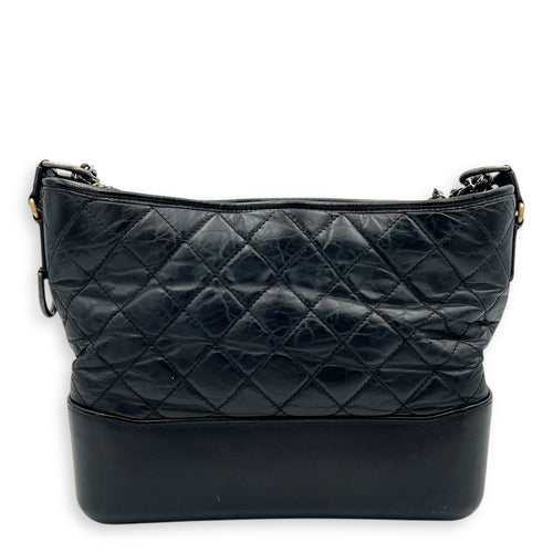 Gabrielle Medium Black Crossbody Bag in Calfskin, Mixed hardware