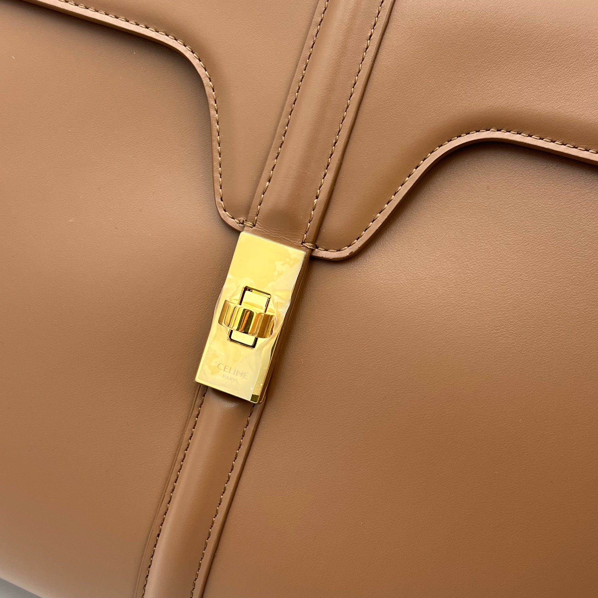 16 Top Handle Bag Brown in Calfskin, Gold hardware
