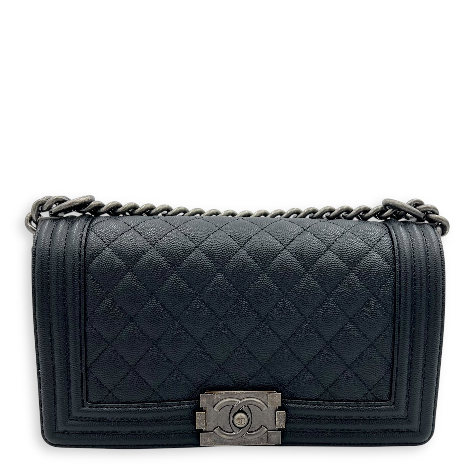 Boy Crossbody Bag Medium Black in Caviar Leather, Ruthenium hardware