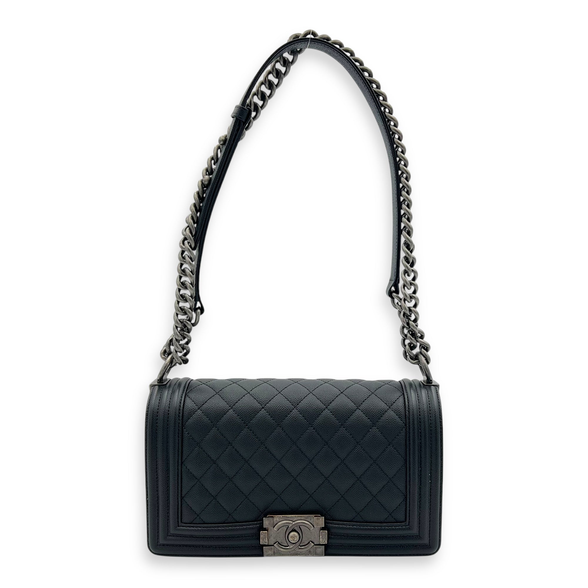 Boy Crossbody Bag Medium Black in Caviar Leather, Ruthenium hardware