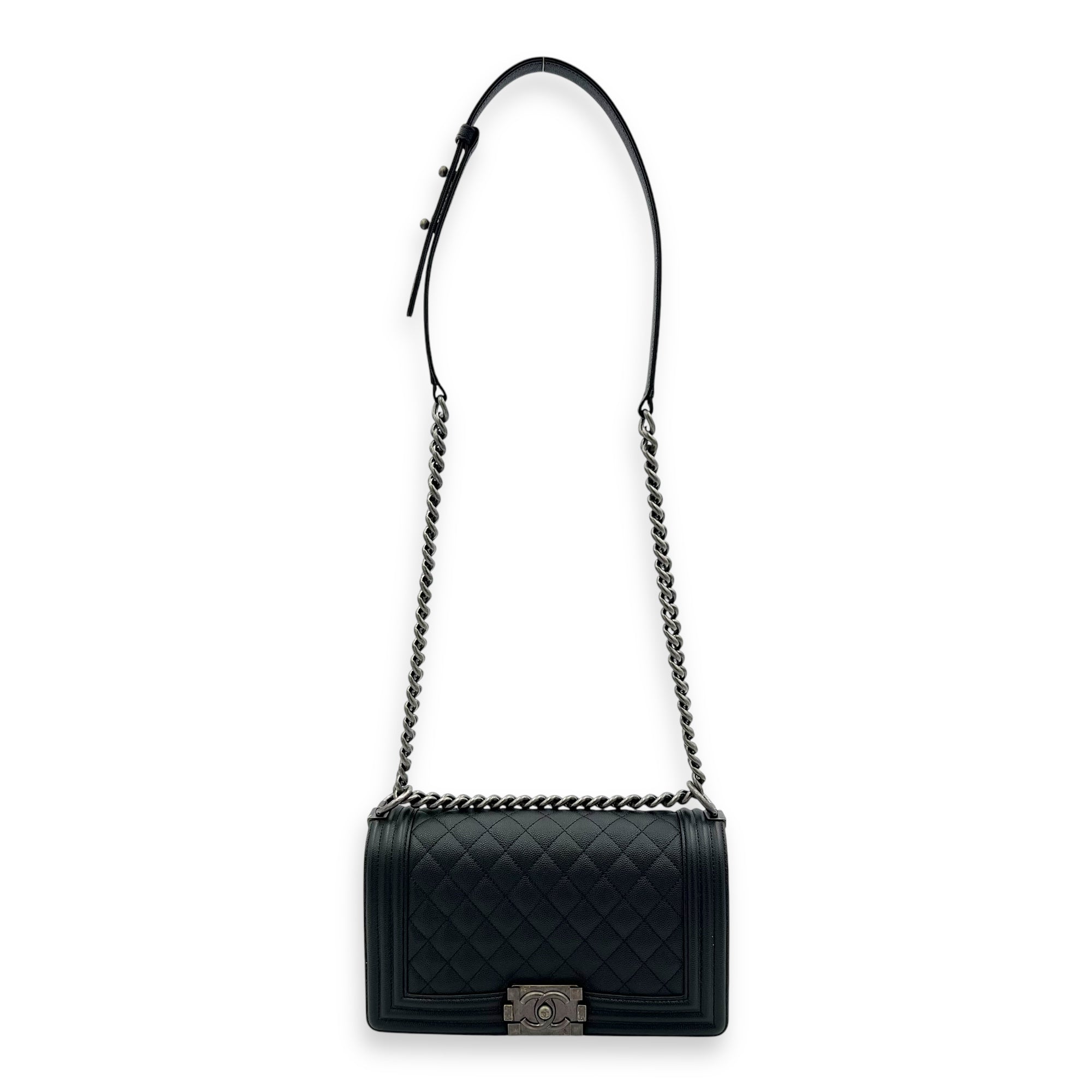Boy Crossbody Bag Medium Black in Caviar Leather, Ruthenium hardware