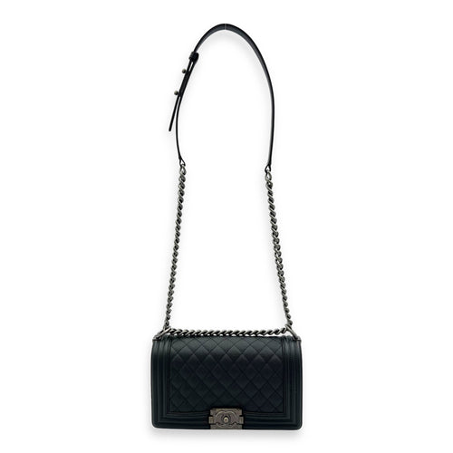 Boy Crossbody Bag Medium Black in Caviar Leather, Ruthenium hardware