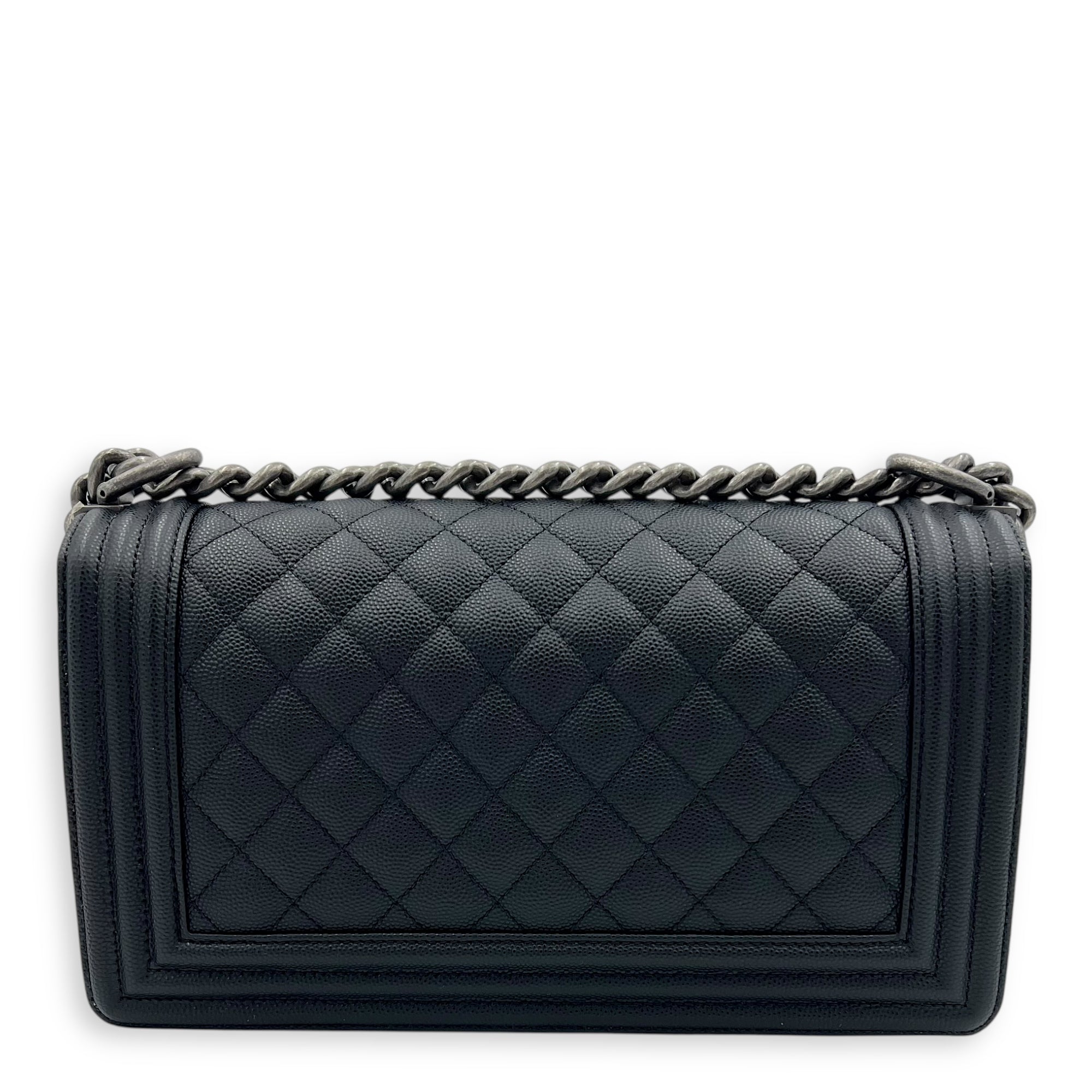 Boy Crossbody Bag Medium Black in Caviar Leather, Ruthenium hardware