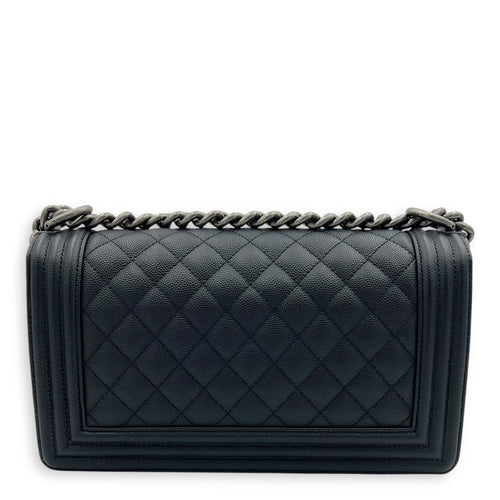 Boy Crossbody Bag Medium Black in Caviar Leather, Ruthenium hardware