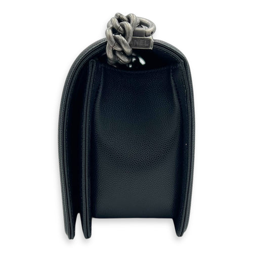 Boy Crossbody Bag Medium Black in Caviar Leather, Ruthenium hardware