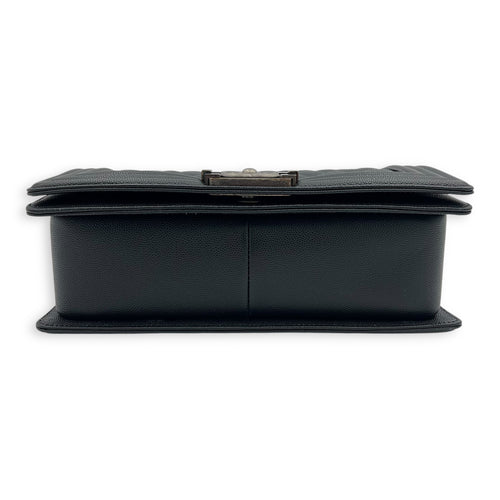 Boy Crossbody Bag Medium Black in Caviar Leather, Ruthenium hardware