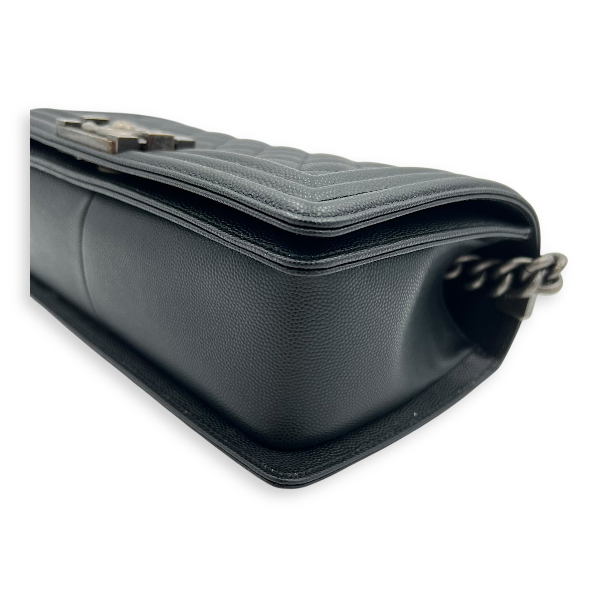 Boy Crossbody Bag Medium Black in Caviar Leather, Ruthenium hardware