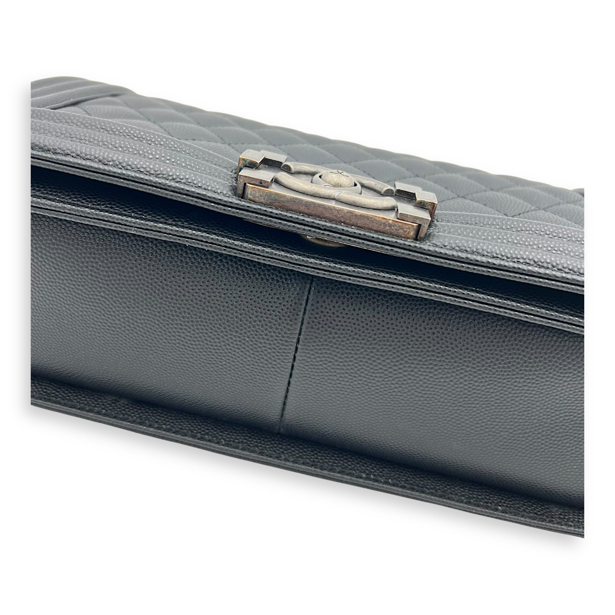 Boy Crossbody Bag Medium Black in Caviar Leather, Ruthenium hardware