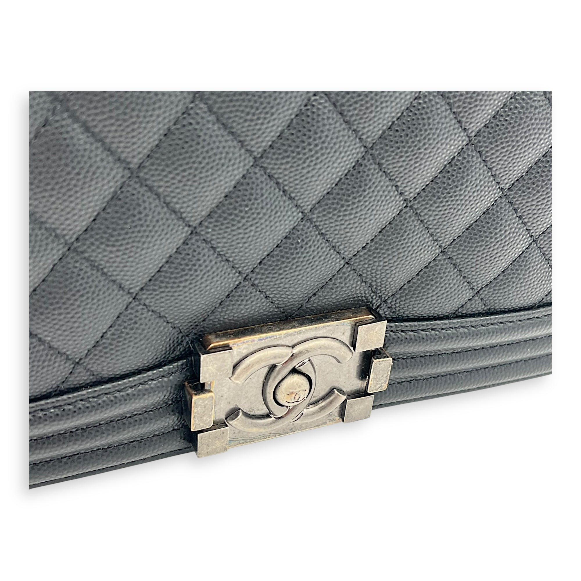 Boy Crossbody Bag Medium Black in Caviar Leather, Ruthenium hardware