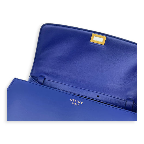 Box Crossbody Bag Blue in Calfskin, Gold hardware