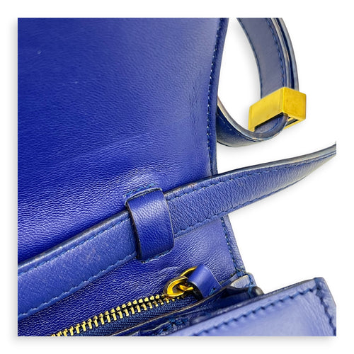 Box Crossbody Bag Blue in Calfskin, Gold hardware