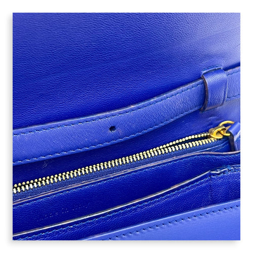 Box Crossbody Bag Blue in Calfskin, Gold hardware