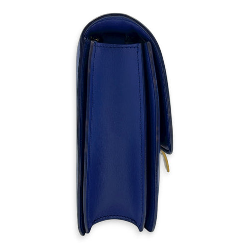 Box Crossbody Bag Blue in Calfskin, Gold hardware