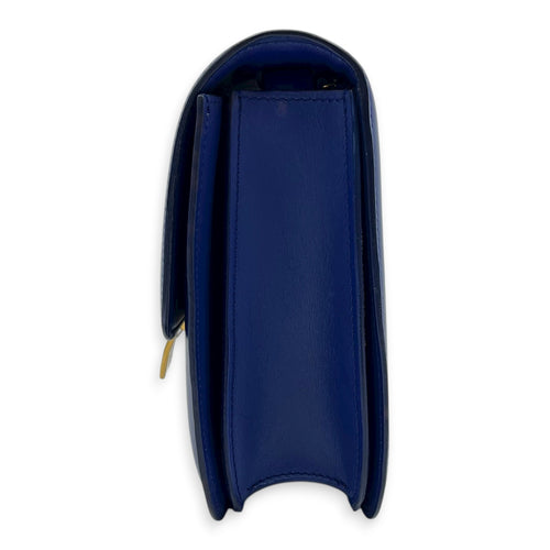 Box Crossbody Bag Blue in Calfskin, Gold hardware