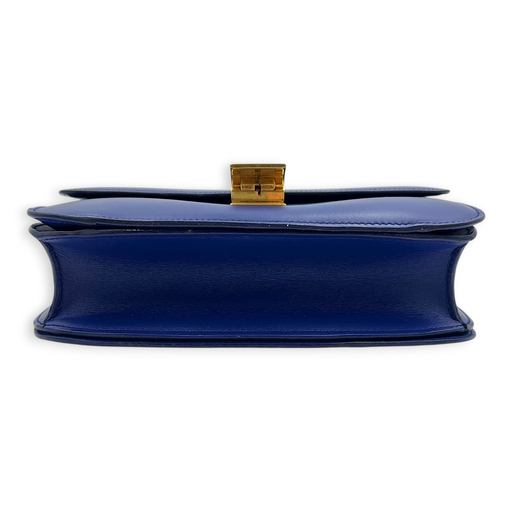 Box Crossbody Bag Blue in Calfskin, Gold hardware