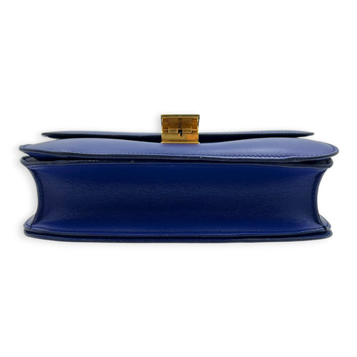Box Crossbody Bag Blue in Calfskin, Gold hardware