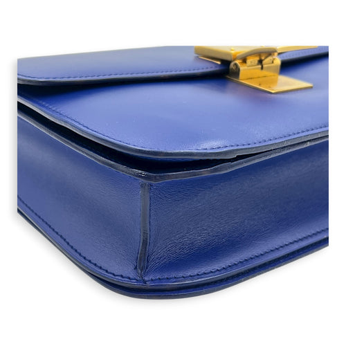 Box Crossbody Bag Blue in Calfskin, Gold hardware