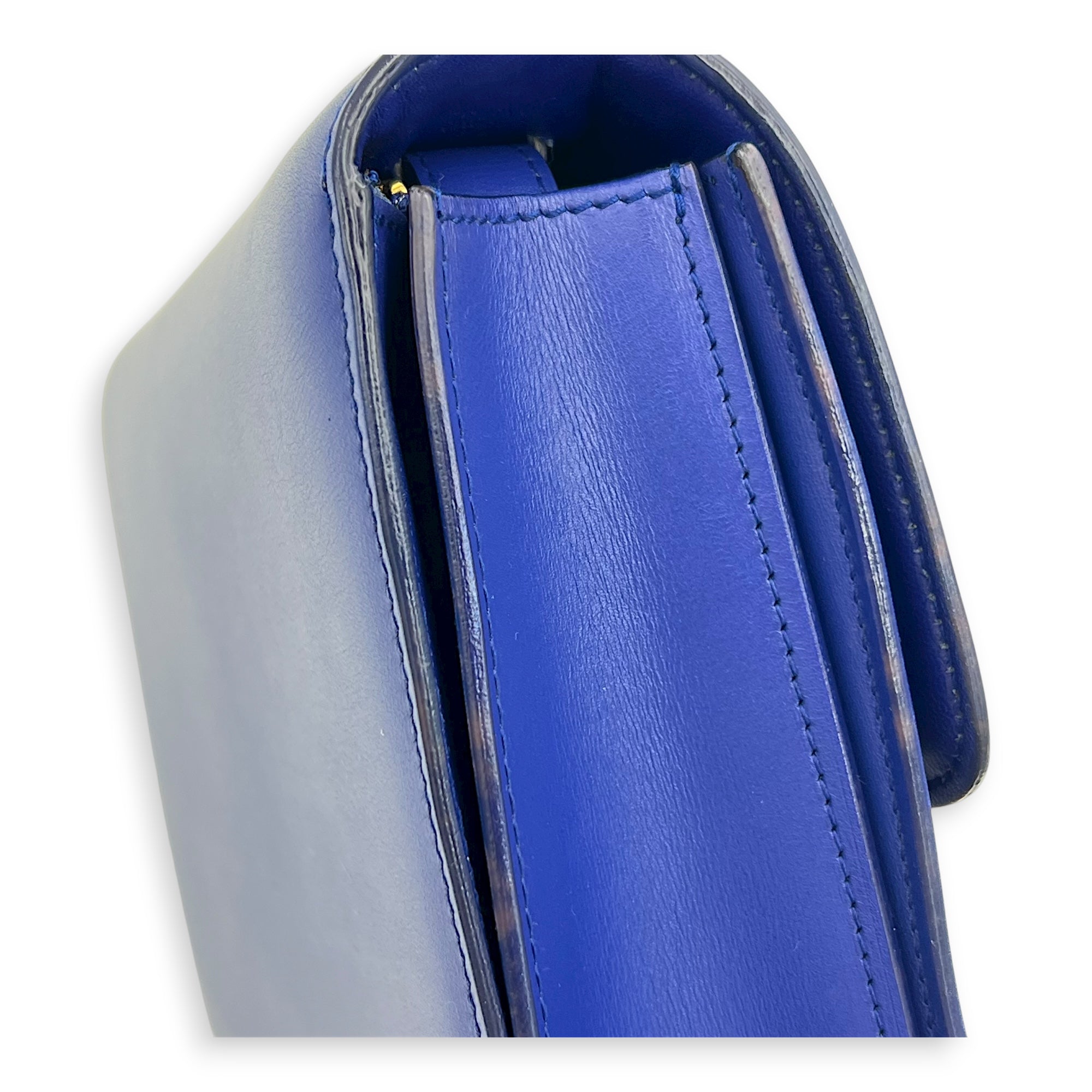 Box Crossbody Bag Blue in Calfskin, Gold hardware