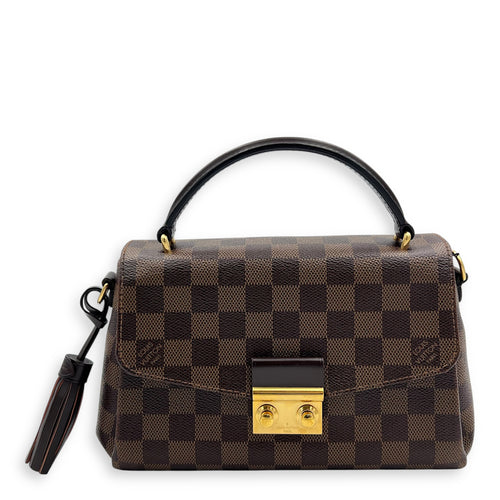Croisette Top Handle Bag Brown in Coated Canvas, Gold hardware