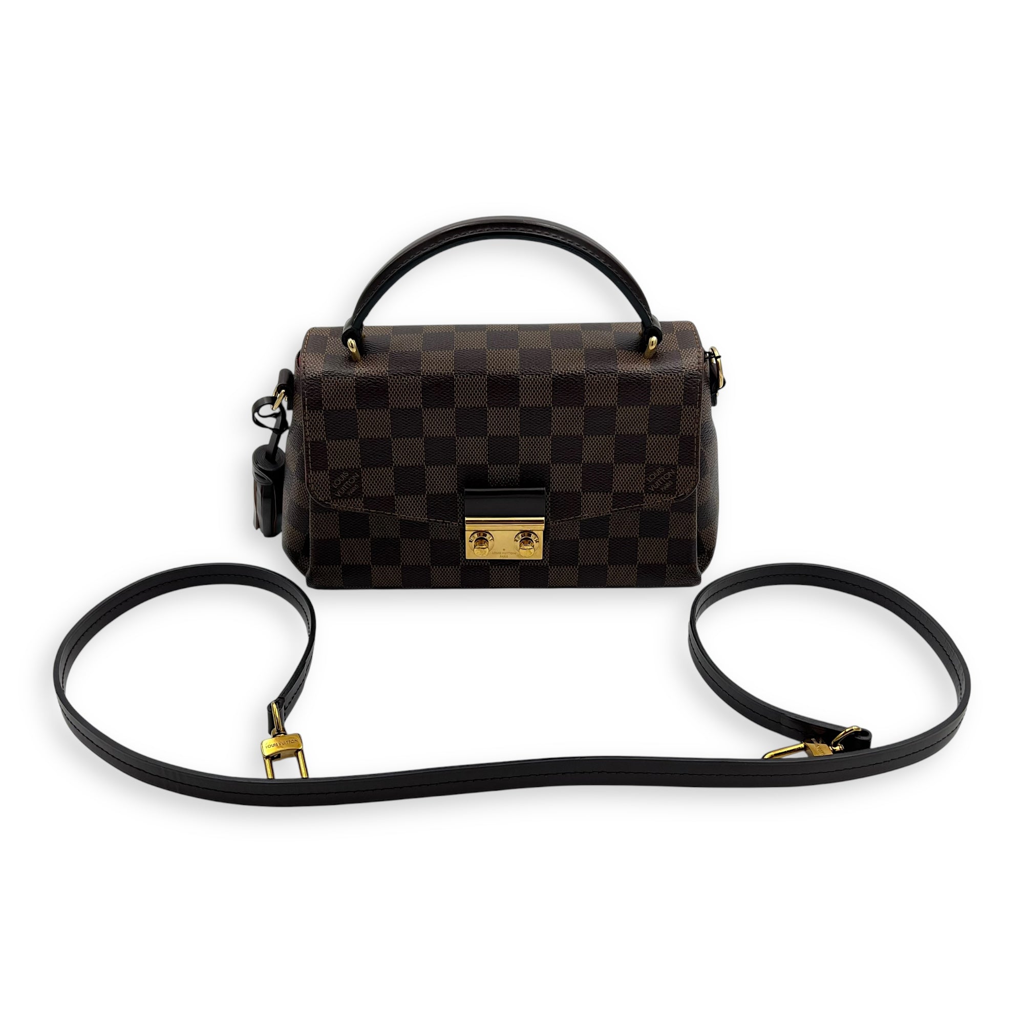 Croisette Top Handle Bag Brown in Coated Canvas, Gold hardware