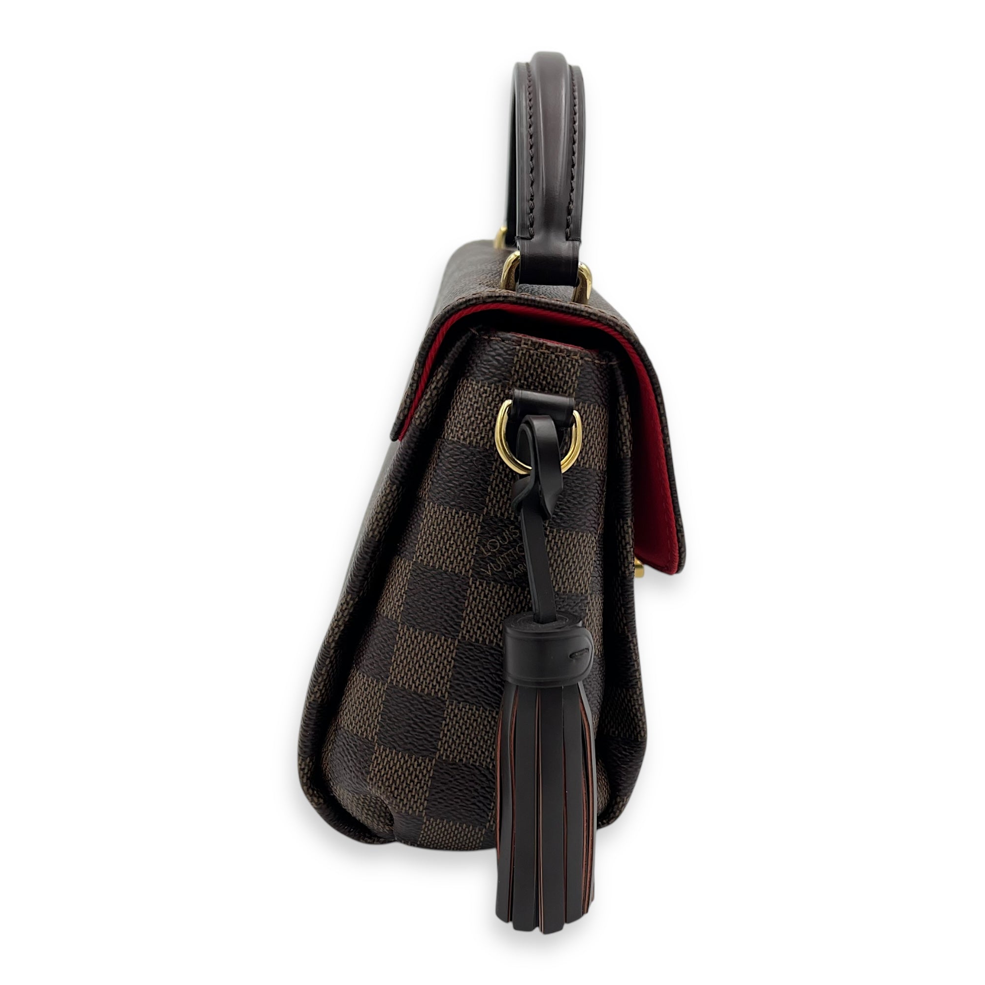 Croisette Top Handle Bag Brown in Coated Canvas, Gold hardware