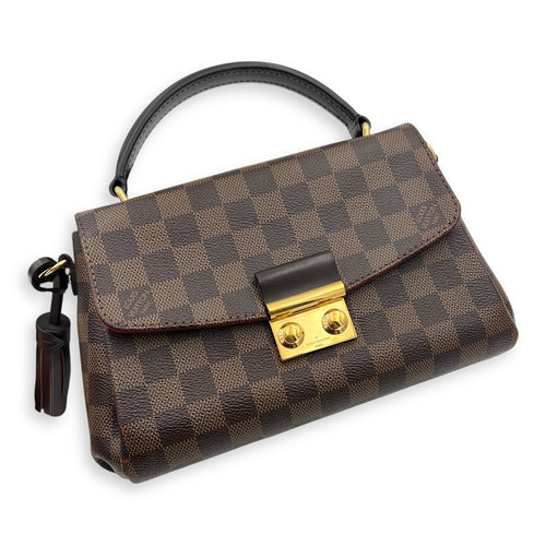Croisette Top Handle Bag Brown in Coated Canvas, Gold hardware