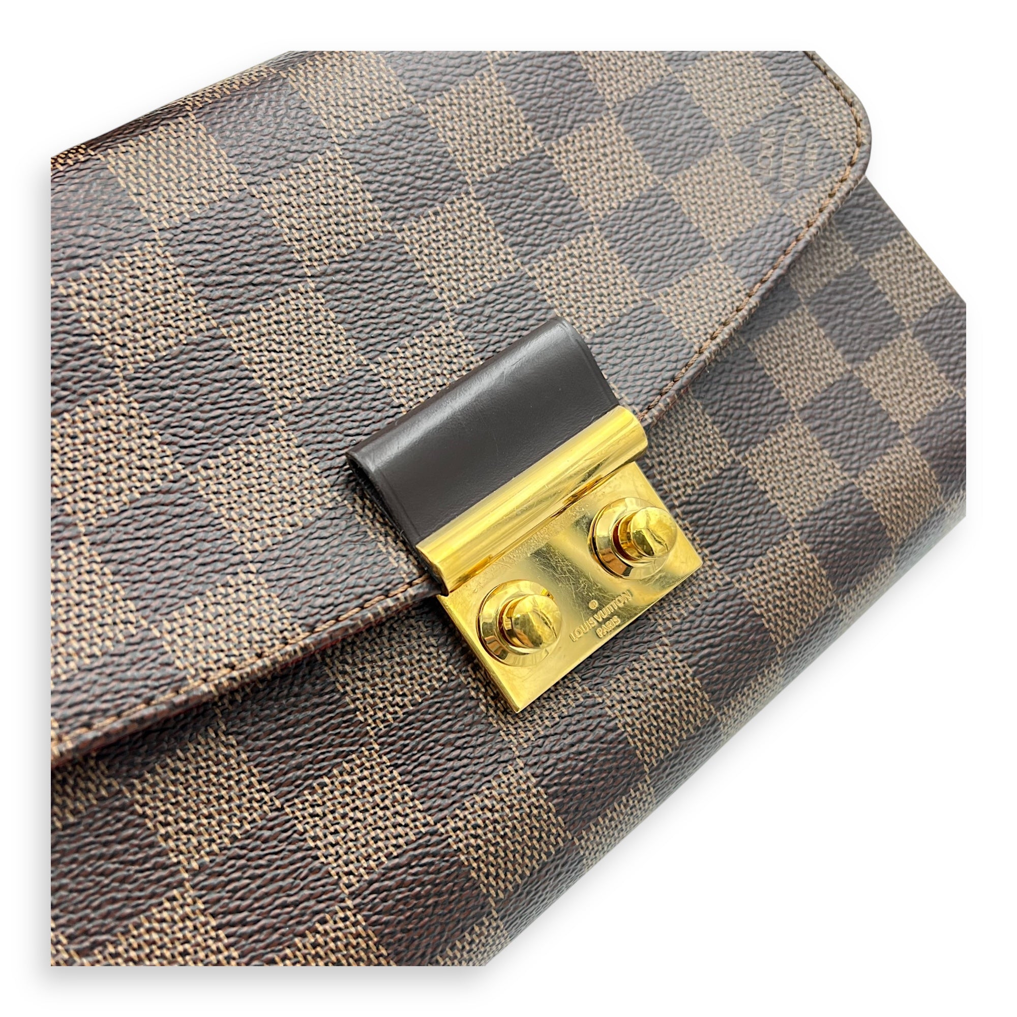Croisette Top Handle Bag Brown in Coated Canvas, Gold hardware