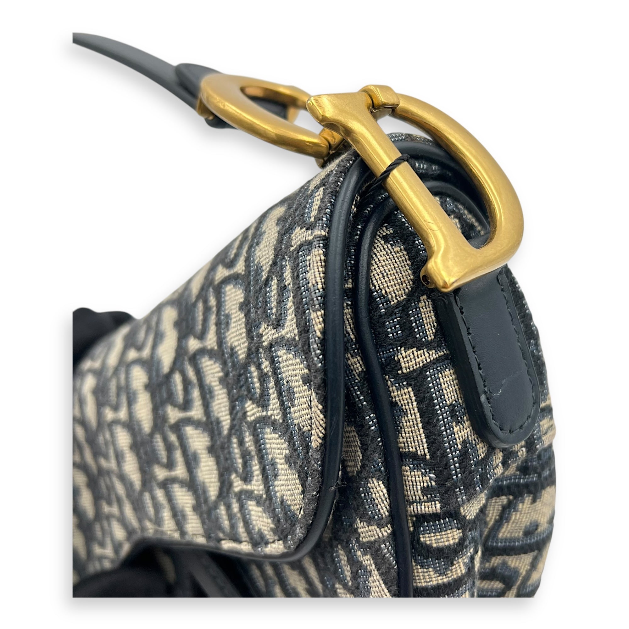 Saddle Medium Blue Shoulder Bag in Jacquard, Gold hardware