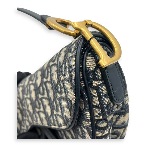Saddle Medium Blue Shoulder Bag in Jacquard, Gold hardware