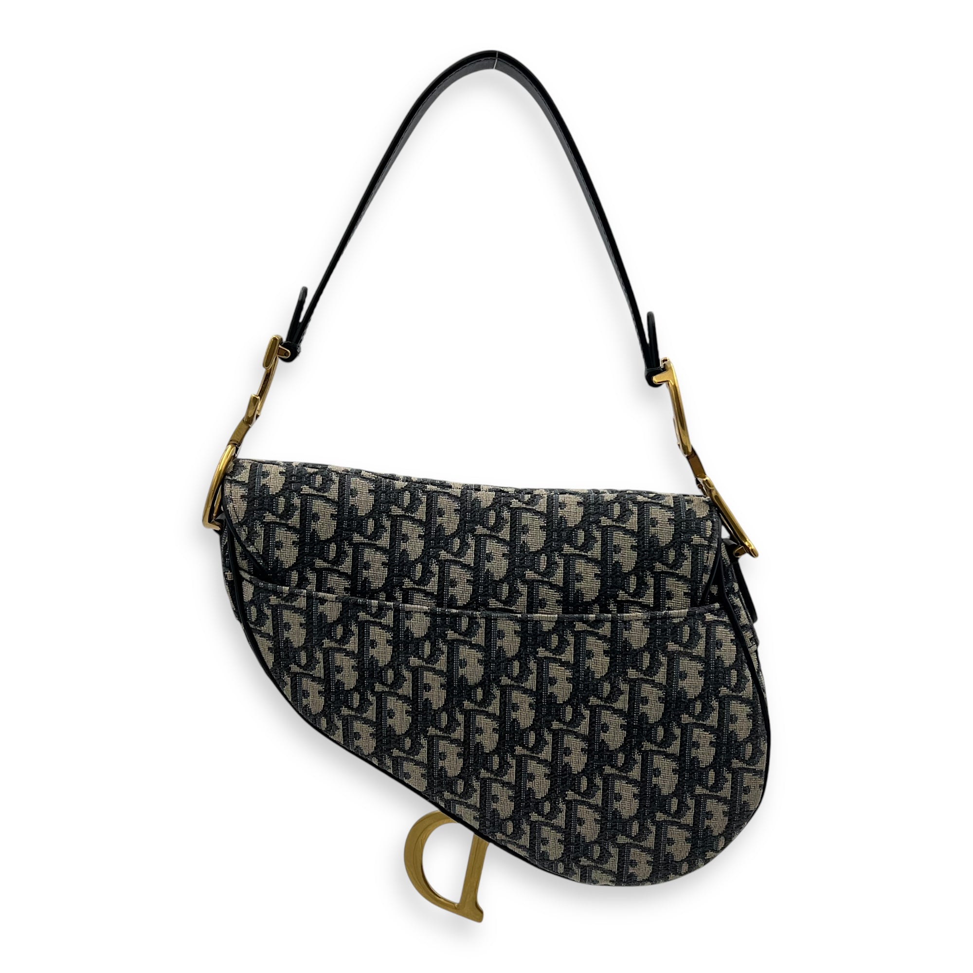 Saddle Medium Blue Shoulder Bag in Jacquard, Gold hardware