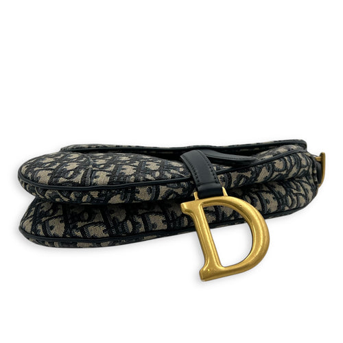 Saddle Medium Blue Shoulder Bag in Jacquard, Gold hardware