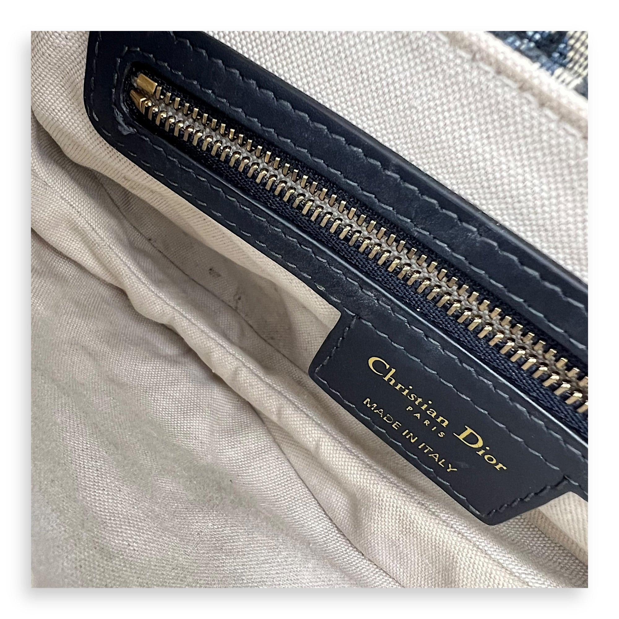 Saddle Medium Blue Shoulder Bag in Jacquard, Gold hardware