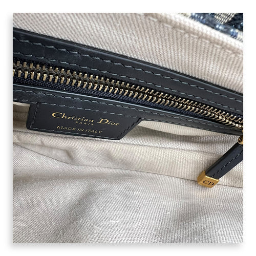 Saddle Medium Blue Shoulder Bag in Jacquard, Gold hardware