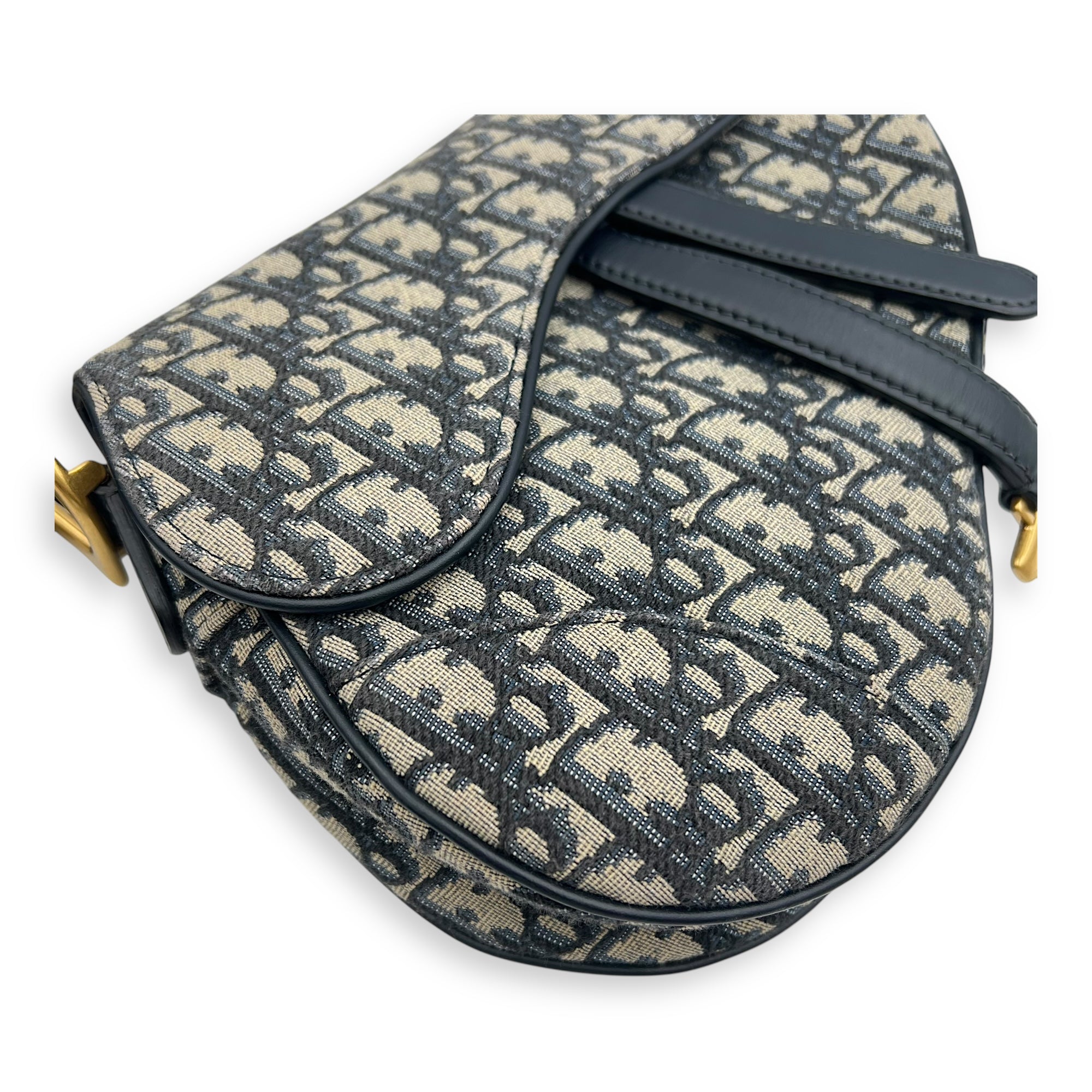 Saddle Medium Blue Shoulder Bag in Jacquard, Gold hardware