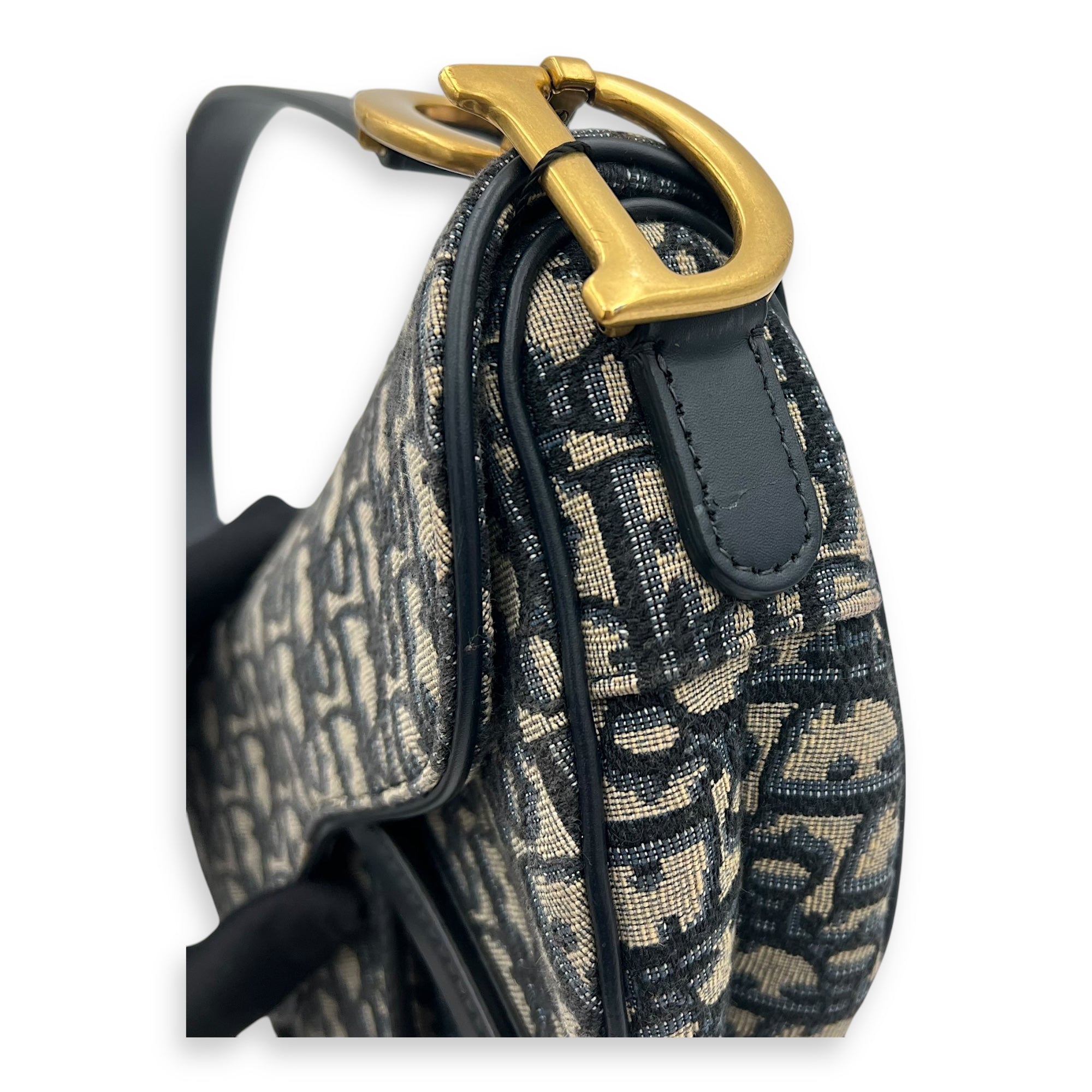 Saddle Medium Blue Shoulder Bag in Jacquard, Gold hardware