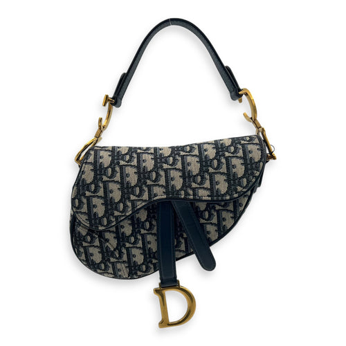 Saddle Top Handle Bag Mini Blue in Jacquard, Gold hardware