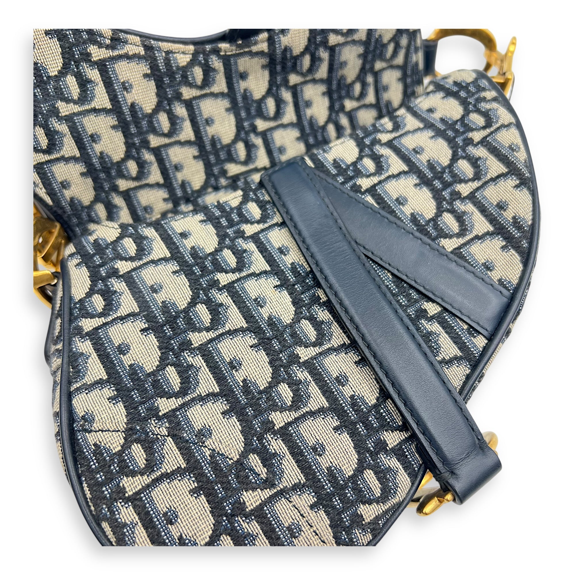 Saddle Top Handle Bag Mini Blue in Jacquard, Gold hardware