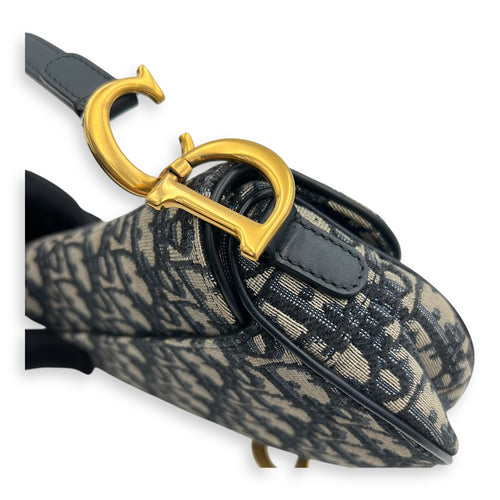 Saddle Top Handle Bag Mini Blue in Jacquard, Gold hardware