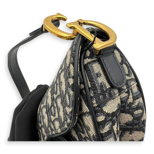 Saddle Top Handle Bag Mini Blue in Jacquard, Gold hardware