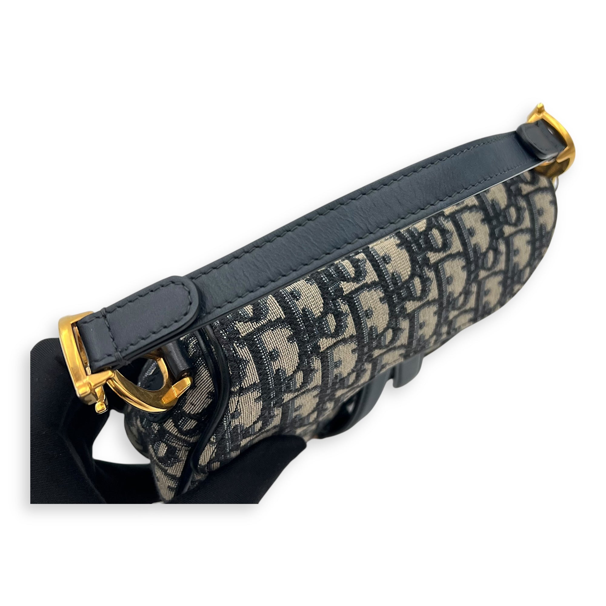 Saddle Top Handle Bag Mini Blue in Jacquard, Gold hardware
