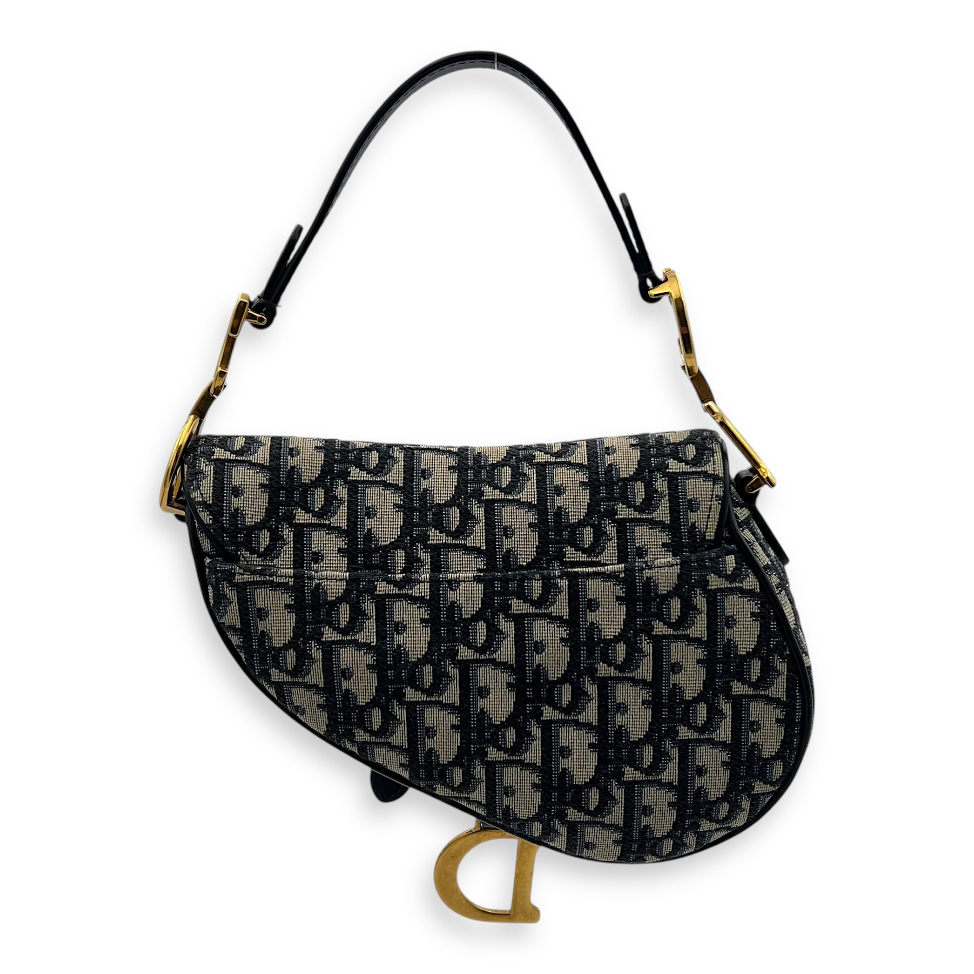Saddle Top Handle Bag Mini Blue in Jacquard, Gold hardware